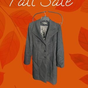 Ellen Tracy Size 8 Cotton Double Breasted Black Long Wool  Jacket